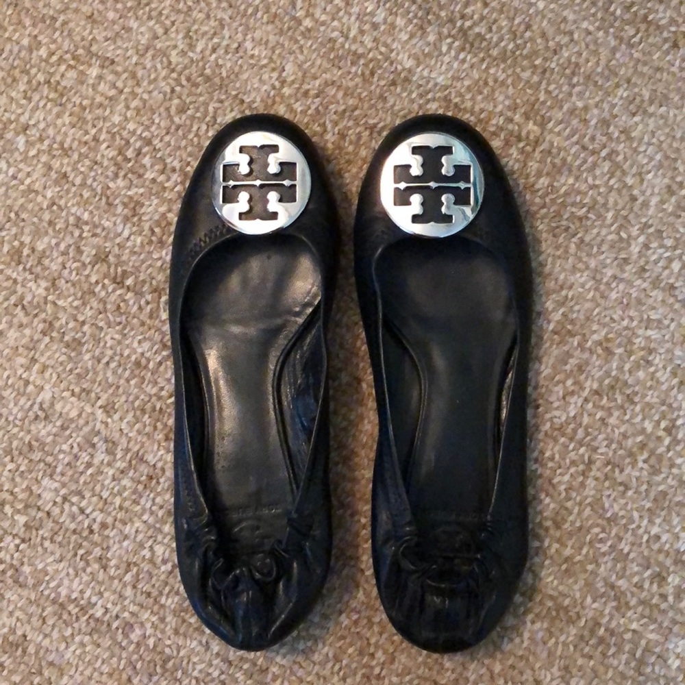 Tory Burch Reva Flat Black with Silver Buckle